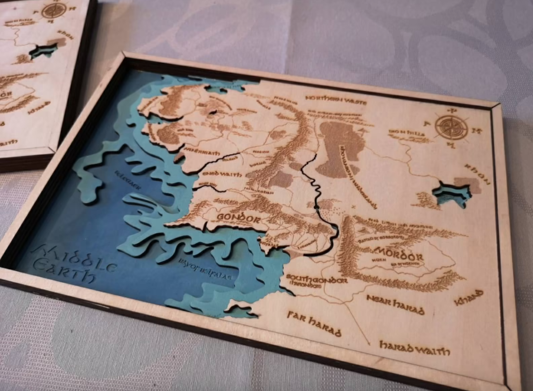 3D wood lazer carving of map of Middle Earth