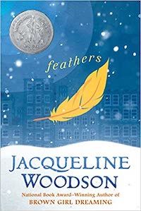 A graphic of the cover of Feathers by Jacqueline Woodson
