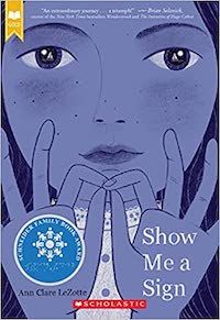 A graphic of the cover of Show Me a Sign by Ann Clare Lezotte