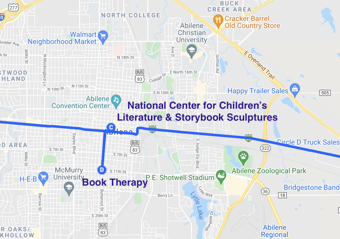 map of literary spots in abilene texas