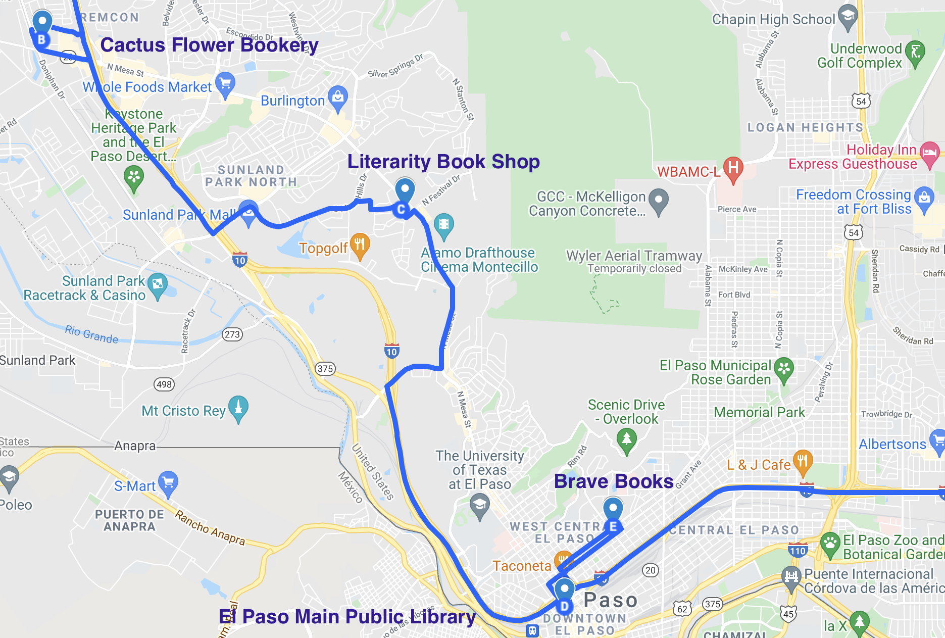map of literary spots in el paso texas