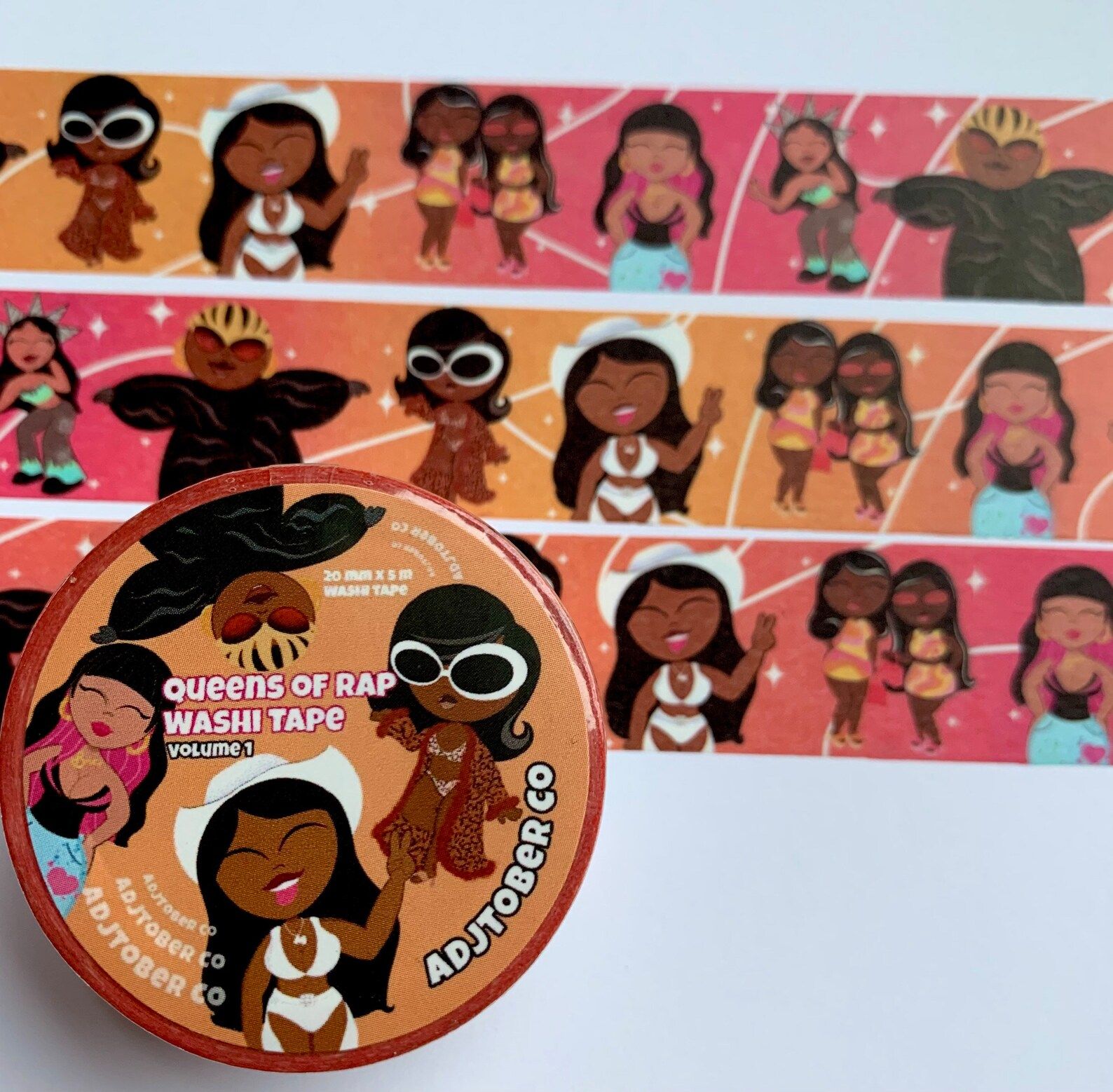 Queens of Rap washi tape featuring illustrations of rap icons