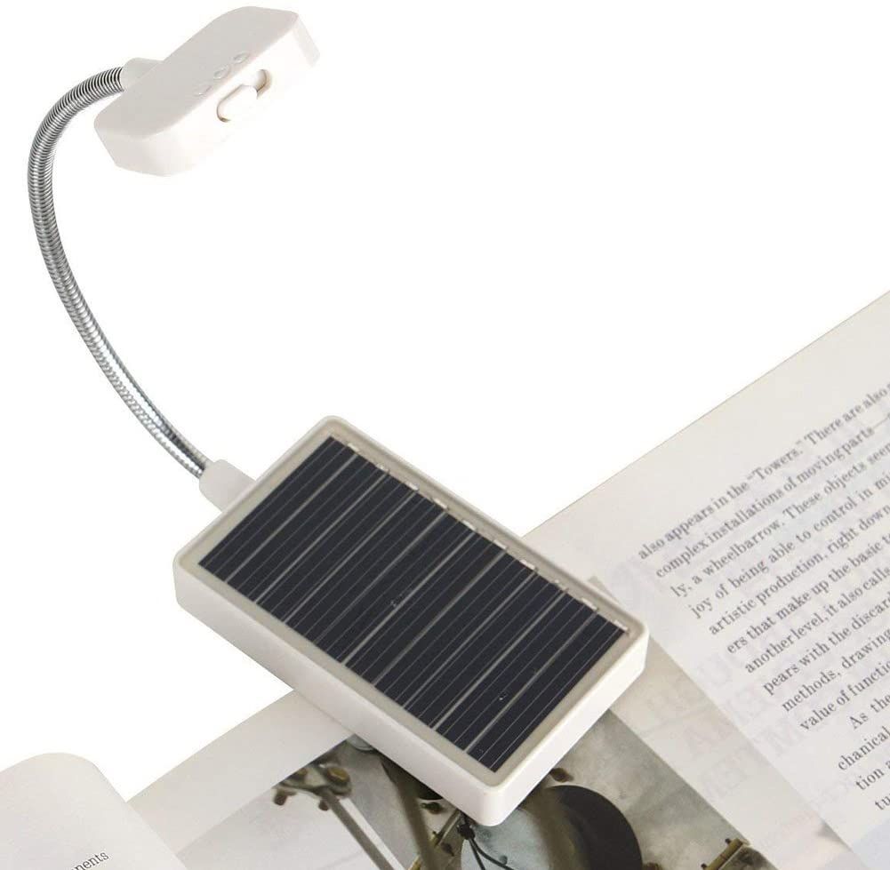 Solar-powered clip on book light