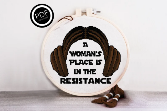 Leia hair and quote Star Wars cross stitch pattern