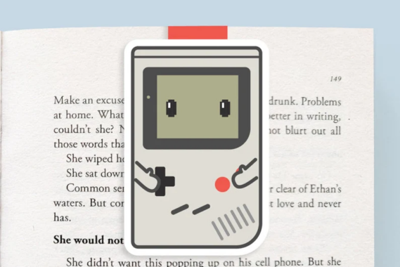 Pop culture bookmark with cute nintendo console drawing