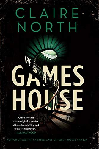Book cover of The Games House house, a twisted staircase tinged with green