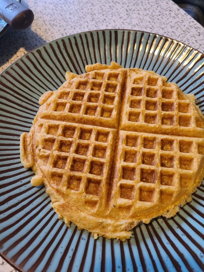 Alice Waters Waffle on blue plate