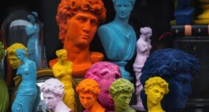 colorful ancient Greek busts