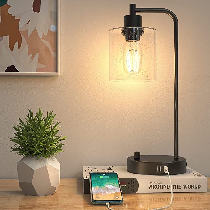 a photo of an industrial side table lamp
