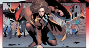 a panel from Captain Carter showing her doing a three point landing