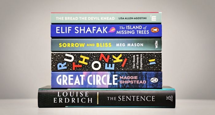 the six books shortlisted for the Women's Prize stacked on top of each other