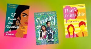 collage of three covers of YA books about debates