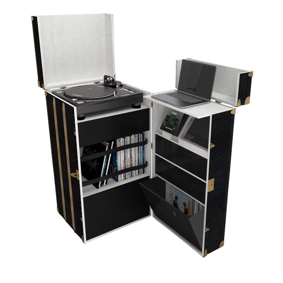 Trunk with built in record player and vinyl storage