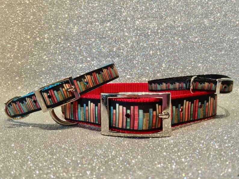 Dog collar with books on it
