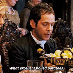 GIF of person at table with text reading "What excellent boiled potatoes"