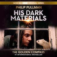 A graphic of the cover of The Golden Compass by Phillip Pullman