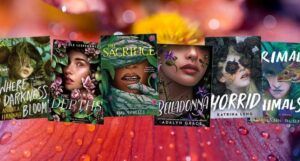collage of YA books with floral covers