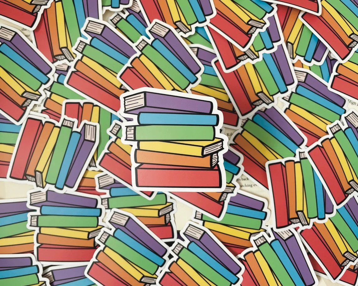 rainbow book stack stickers