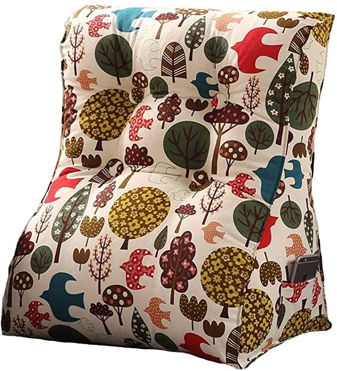 a photo of a woodland-patterned wedge pillow