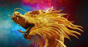 golden dragon with a colorful background