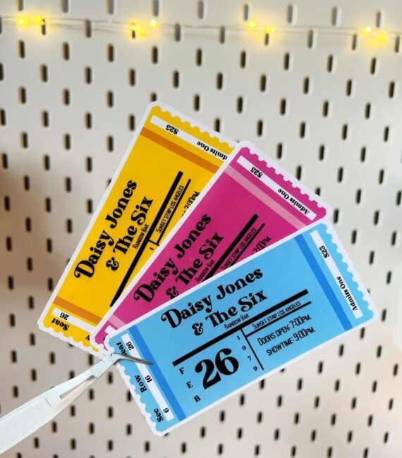 Three concert ticket stickers for Daisy Jones & The Six