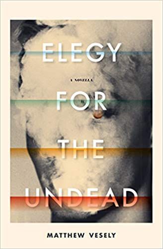 cover of Elegy for the Undead by Matthew Vesely; title font with rainbow lines behind it and cloudy appearance behind it