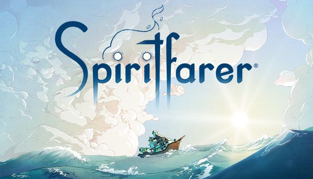 the cover of Spiritfarer, showing a sailboat on the water