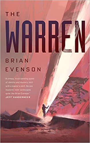 cover of The Warren by Brian Evenson; painting of a human looking up into a beam of light in a red sky