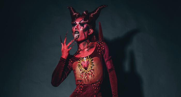 a photo of someone dressed as a drag demon