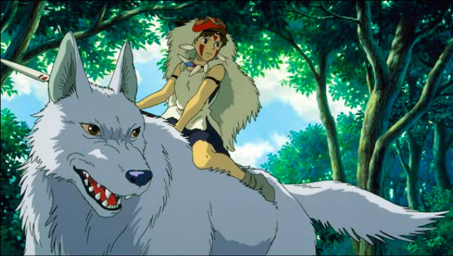 Princess Mononoke screencap of San riding a wolf