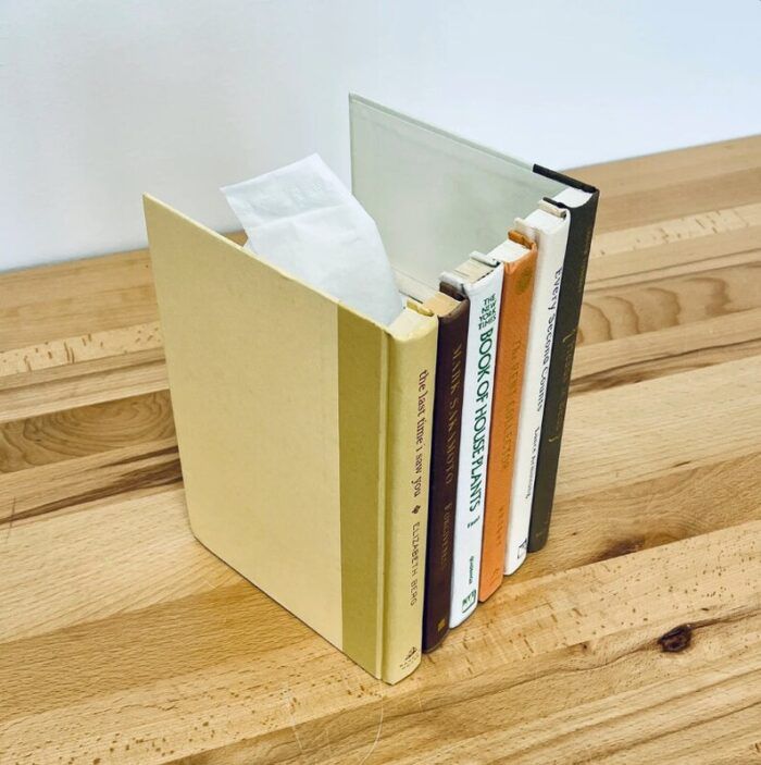 Tissue box hider made from fake books