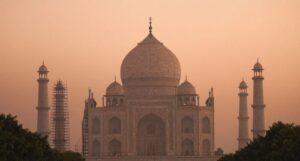 The Taj Mahal with dusky orangish overcast
