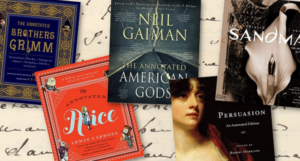 a collage of the covers of the annotated editions listed
