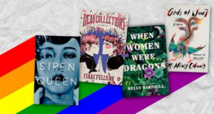 a collage of four of the covers listed against a rainbow background