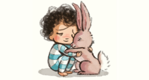 the cropped cover of The Rabbit Listened, showing a child and a rabbit hugging