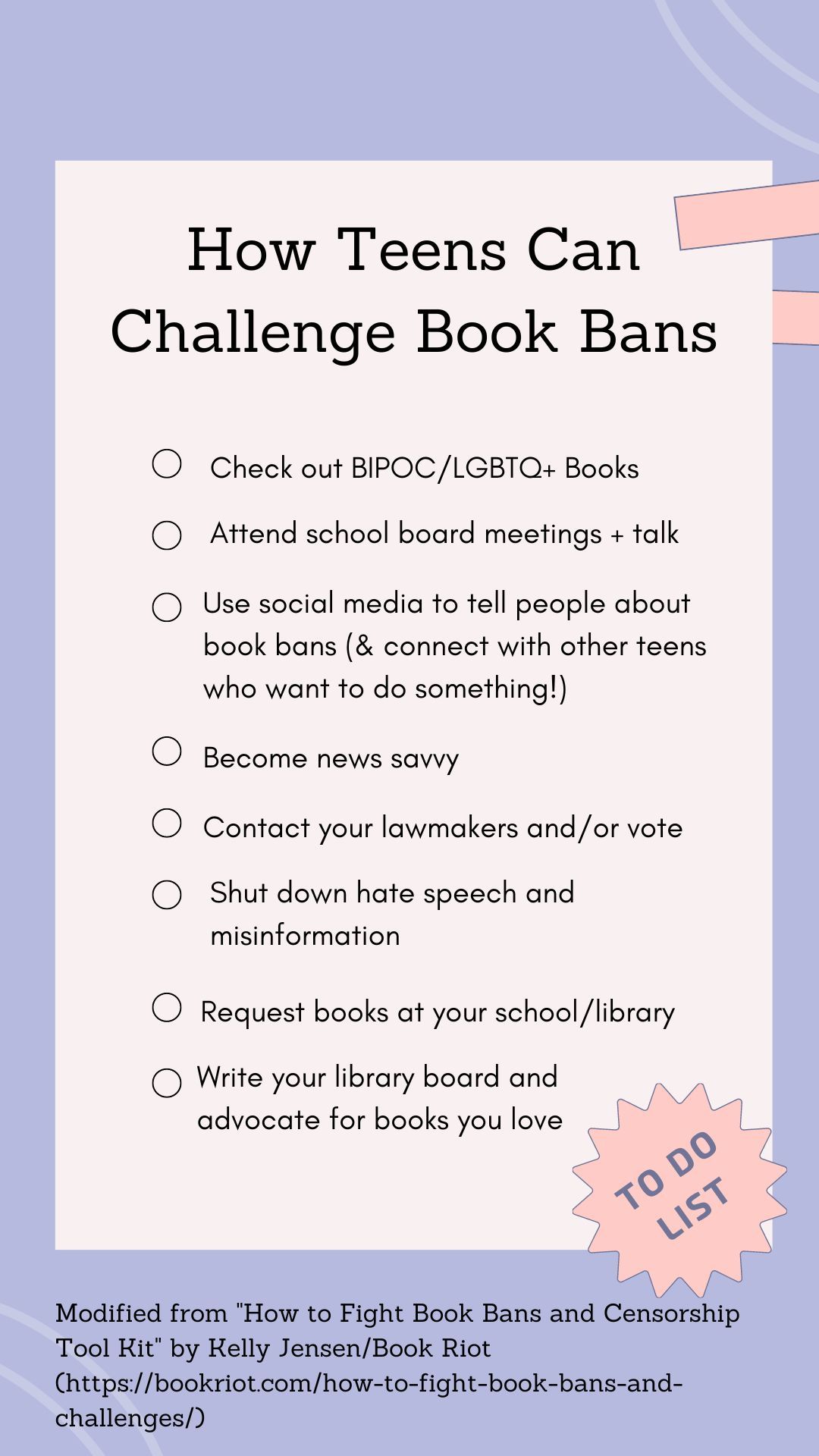 Graphic image of what teens can do to fight book bans.