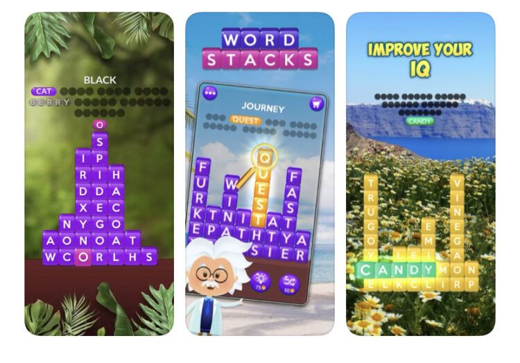 images showing game play from the word stacks game app