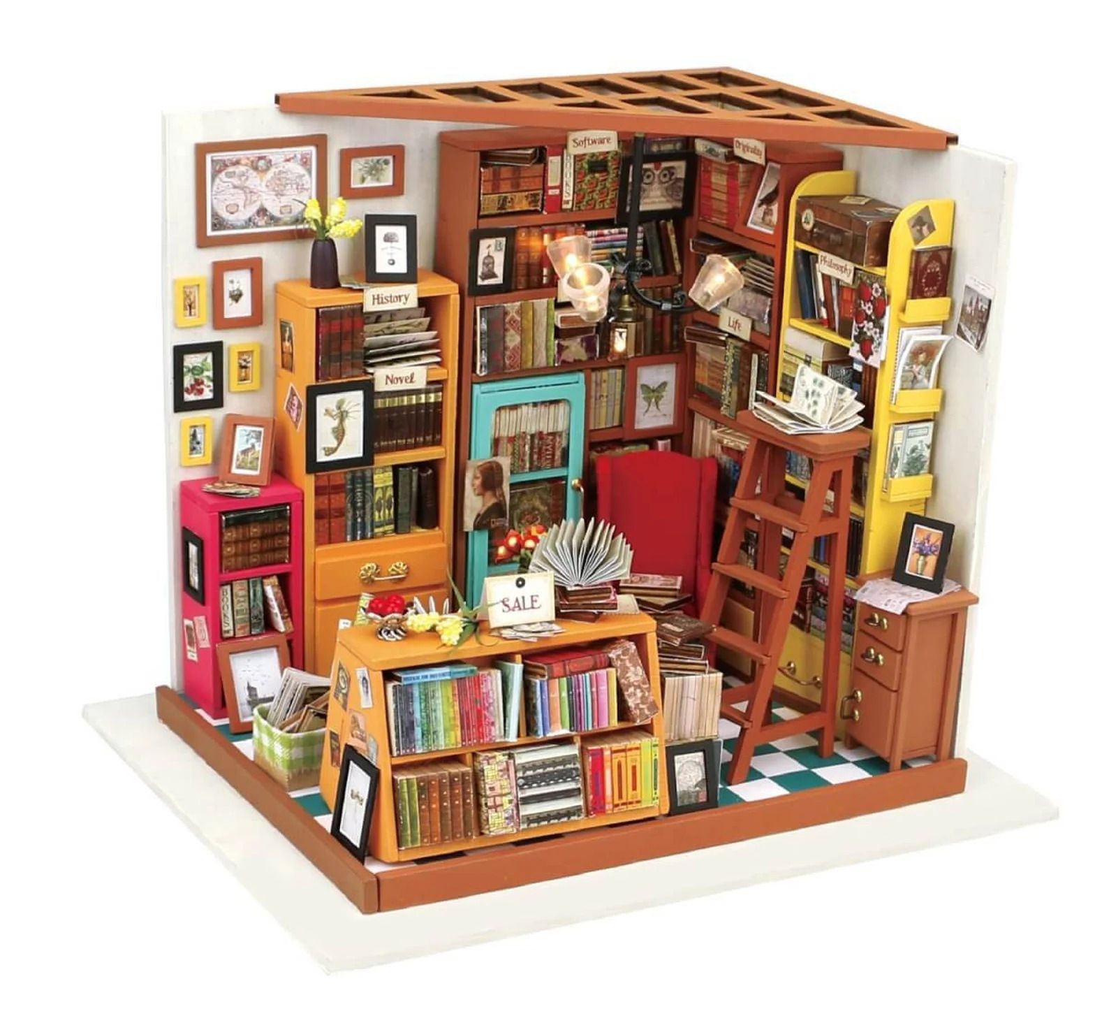 Image of DIY Miniature Model Library Bookstore Kit by HandsCraftUS from Etsy