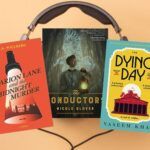 collage of five mystery audiobooks