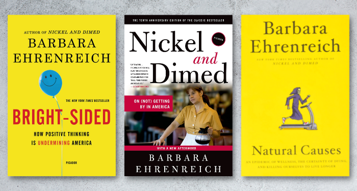 three covers of Barbara Ehrenreich books