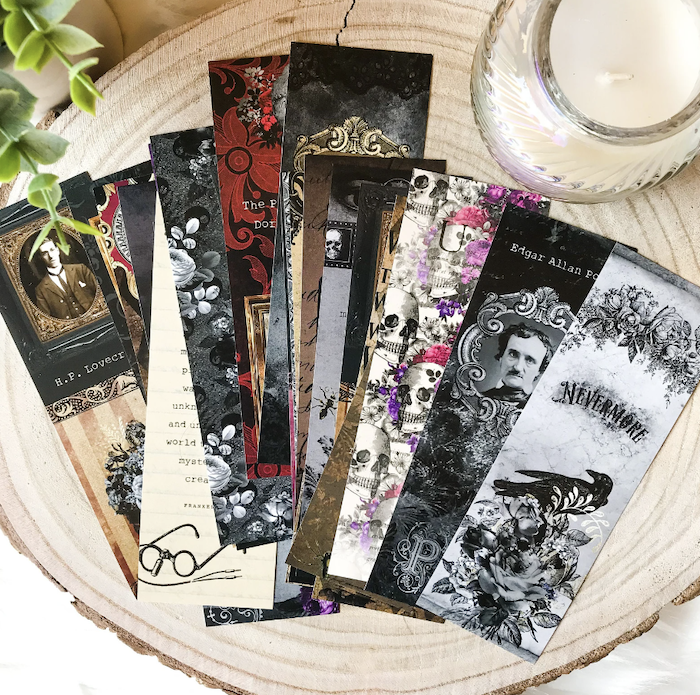 bookmarks with quotes by and images of Gothic writers