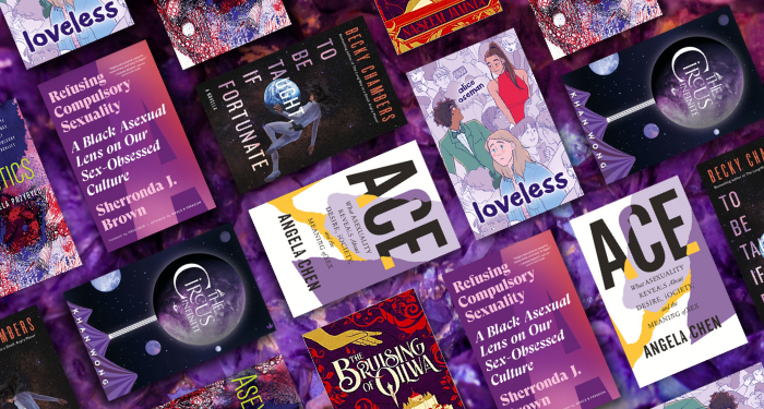 collage of book covers of books with asexual representation edited in Canva