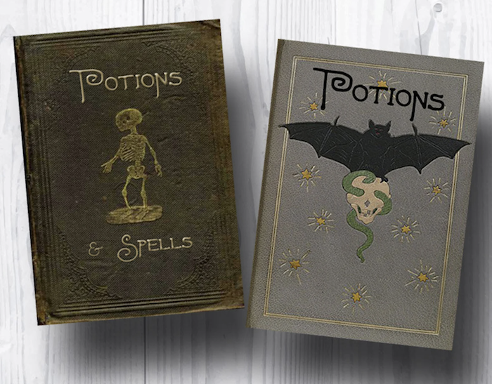 two "potions" book covers with Halloween images