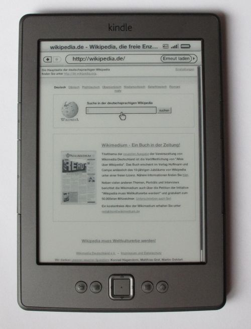 a photo of a Amazon Kindle 4th Generation, which is mostly square and has no keyboard