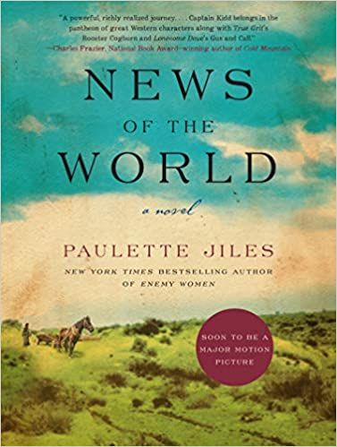 the cover of News of the World; an illustration of a Western landscape with a horse and small figure