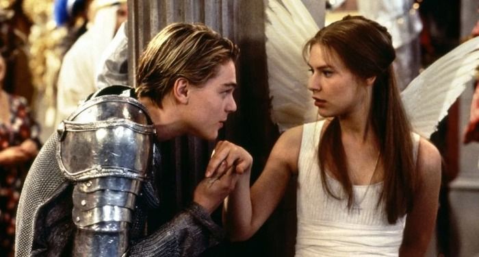 a still from Romeo + Juliet, starring Leonardo DiCaprio