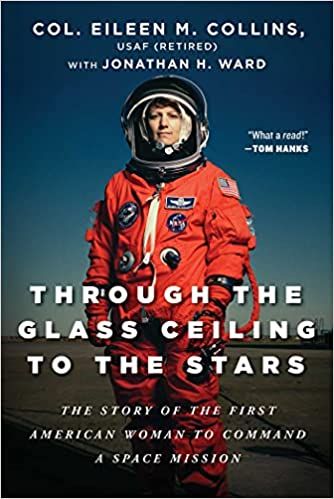 cover of Through the Glass Ceiling to the Stars by Col. Eileen M. Collins; photo of the author in an orange spacesuit