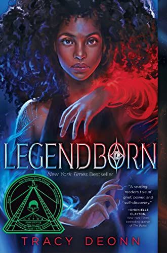 cover of Legendborn (The Legendborn Cycle) by Tracy Deonn; illustration of a young Black girl with her arms wrapped in red and blue light
