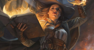a cropped cover of Tasha's Cauldron of Everything, showing a witch casting a spell