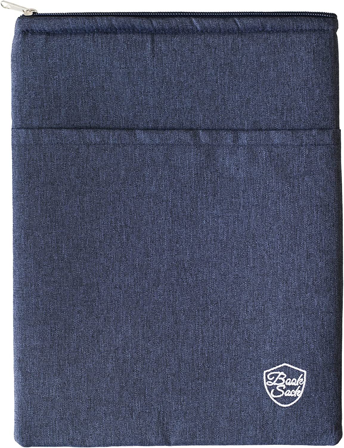 denim colored book sleeve with zippered top